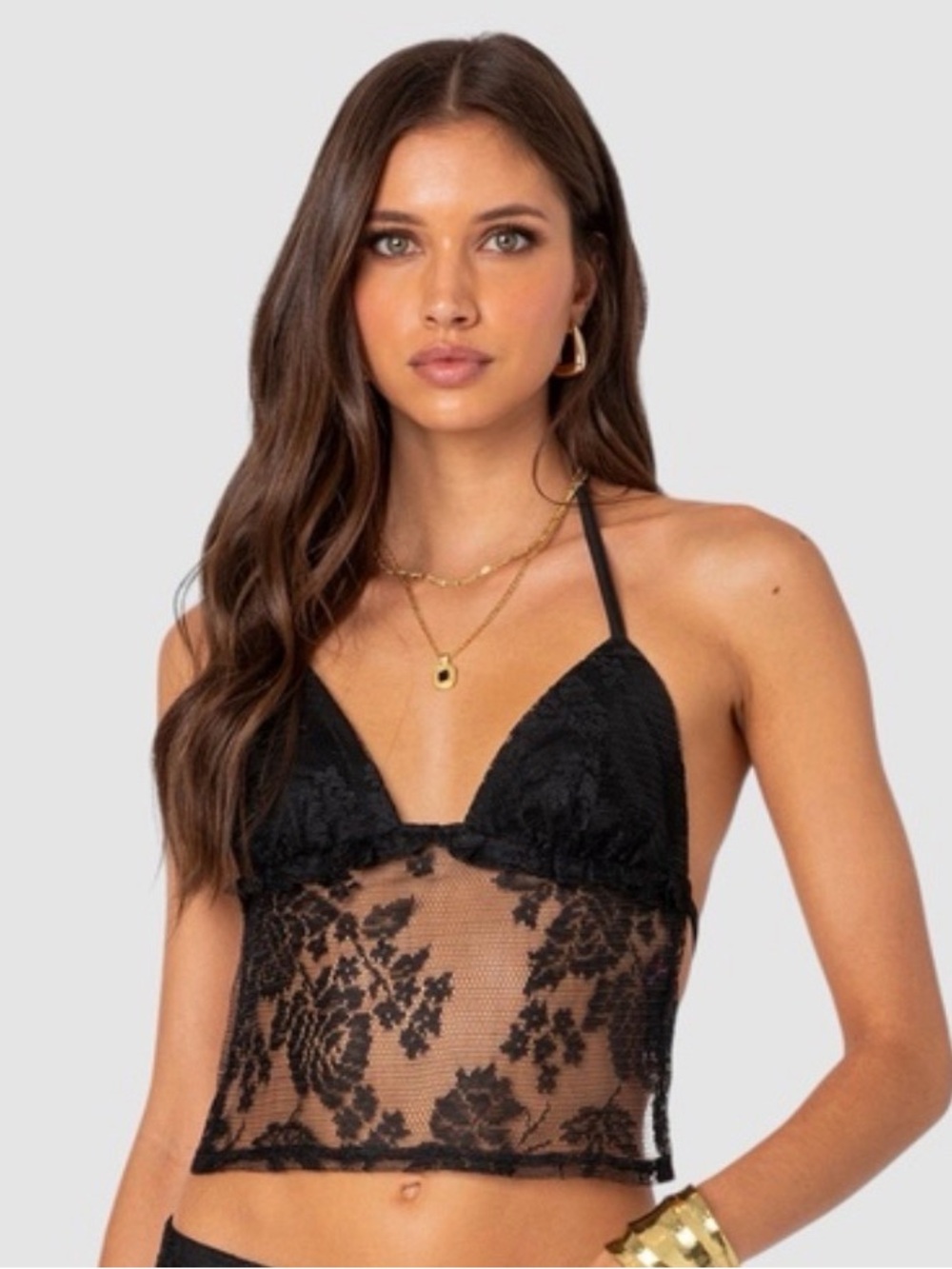 Edikted Black Sheer Lace Bandeau Bralette